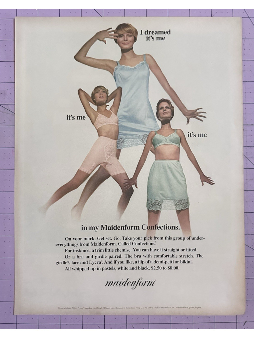 1969 PrInt Ad I Dreamed it's me in my Maidenform Confections Bra Girdle Slip